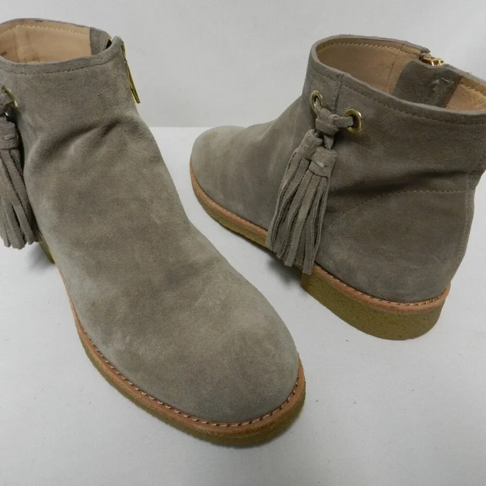 Kate Spade Bellamy Suede ankle boots booties w/tassel zip up Taupe NEW Size Sz 7